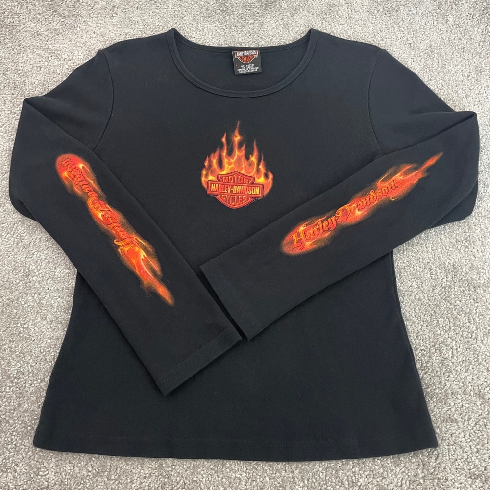 Vintage Harley Davidson T Shirt Womens Large Flames Y2K San Diego 2006 Biker